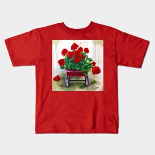 The Red Wagon with Gerainiums Kids T-Shirt